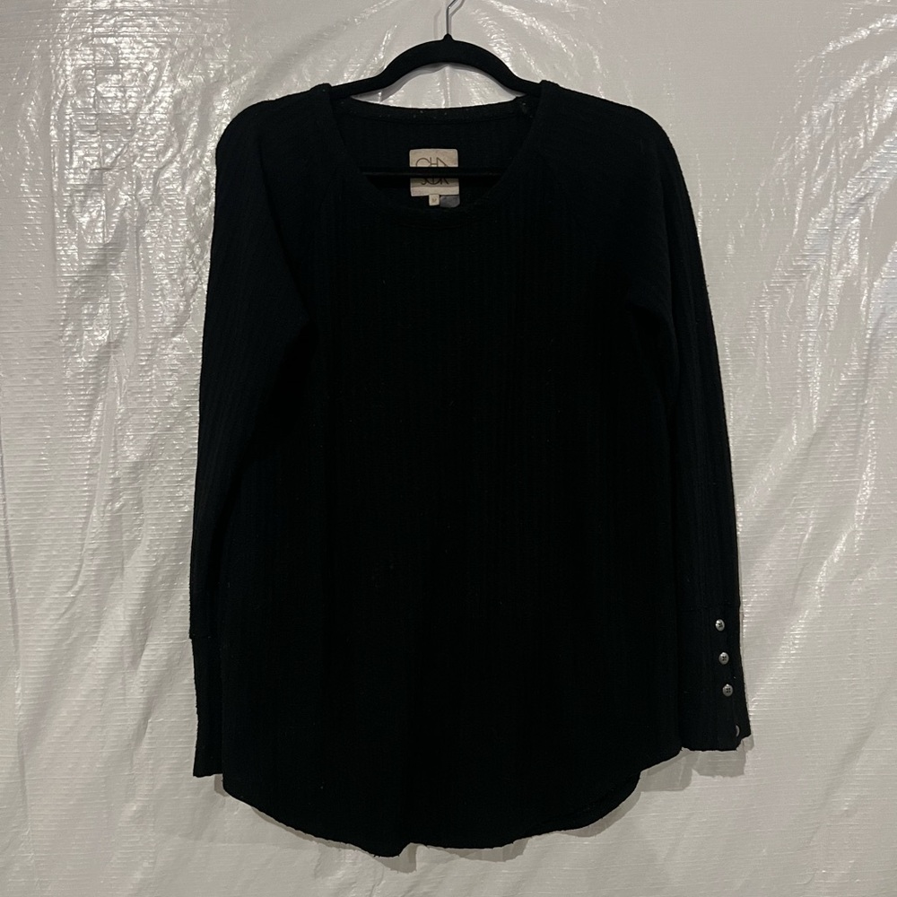 Chaser Black Waffle Long Sleeve Top Size Medium